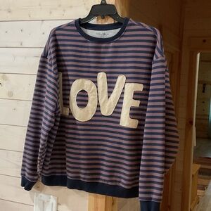 NATURAL LIFE Navy and Brown Striped Crewneck Sweater